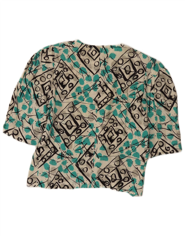 Camicetta corta da donna vintage UK 12 media multicolore geometrica