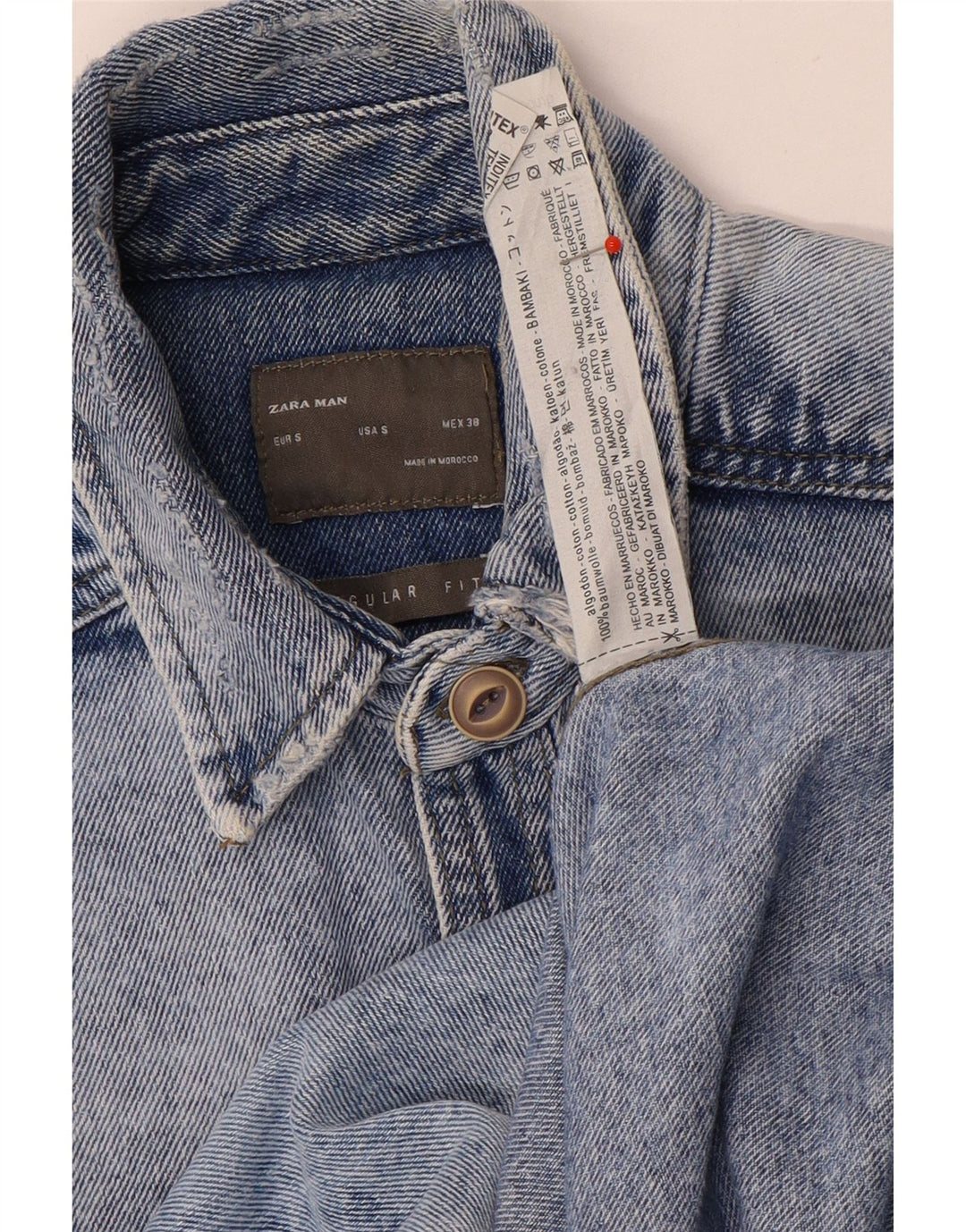 Camicia di jeans Zara da uomo vestibilità regolare piccola in cotone blu