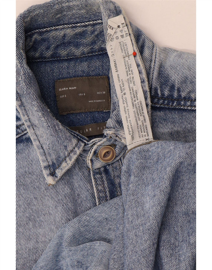 Camicia di jeans Zara da uomo vestibilità regolare piccola in cotone blu