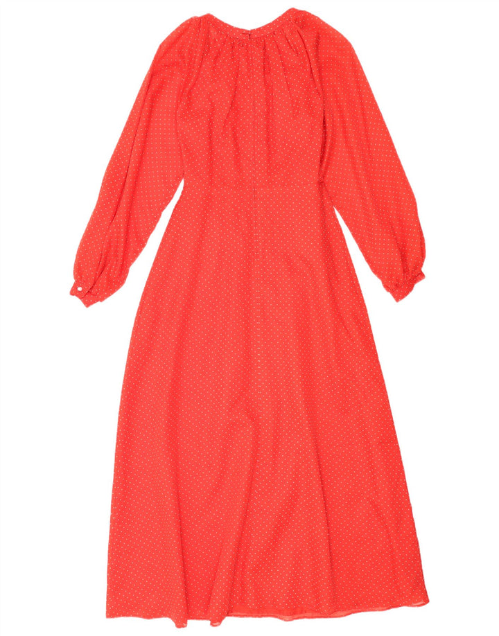 Abito lungo da donna vintage a maniche lunghe UK 12 Poliestere maculato rosso medio