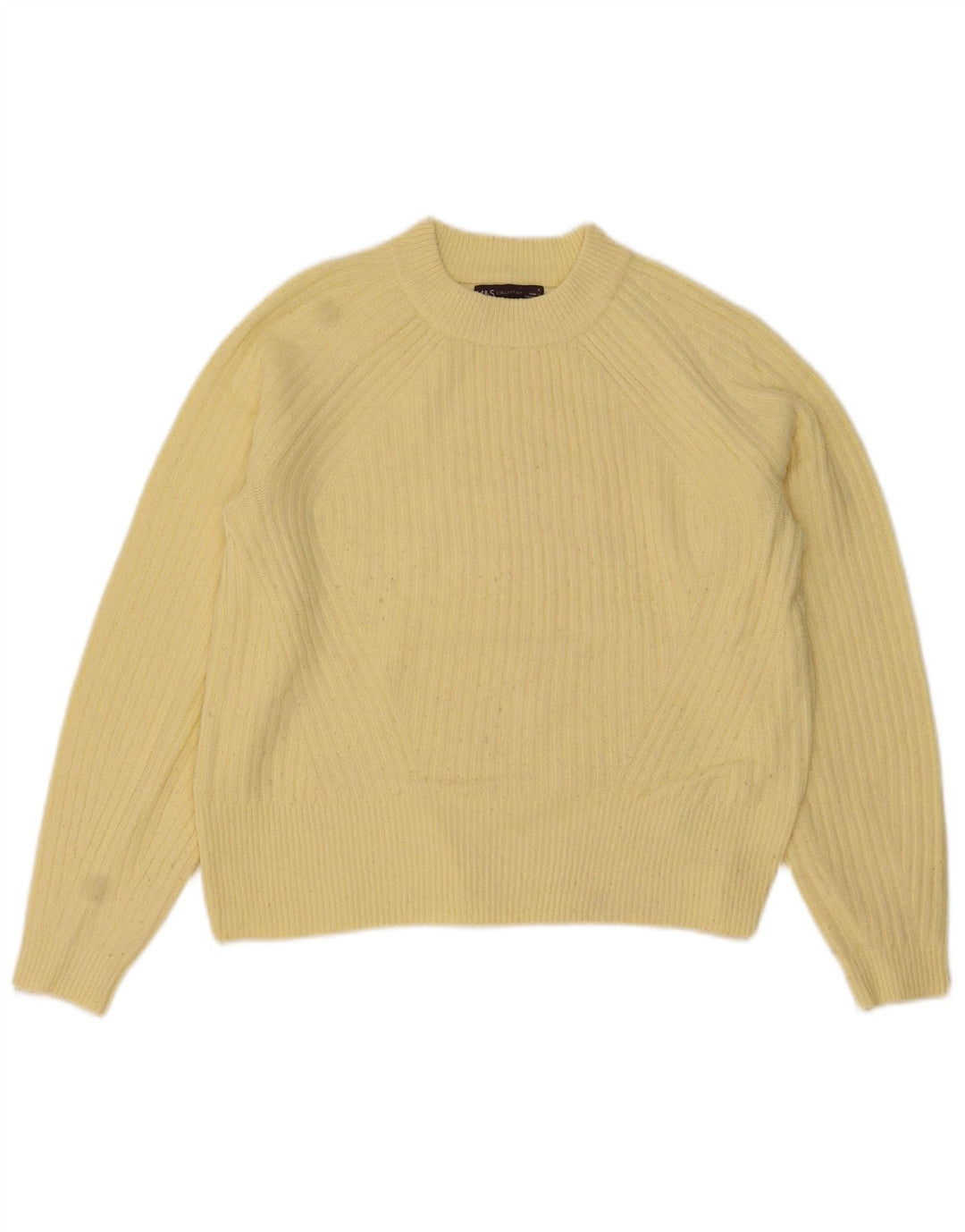 Maglione maglione girocollo corto da donna Marks & Spencer UK 10 piccolo giallo