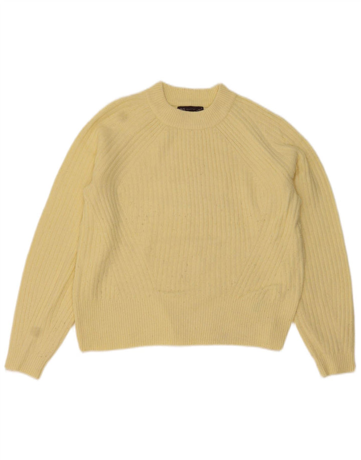 Maglione maglione girocollo corto da donna Marks & Spencer UK 10 piccolo giallo