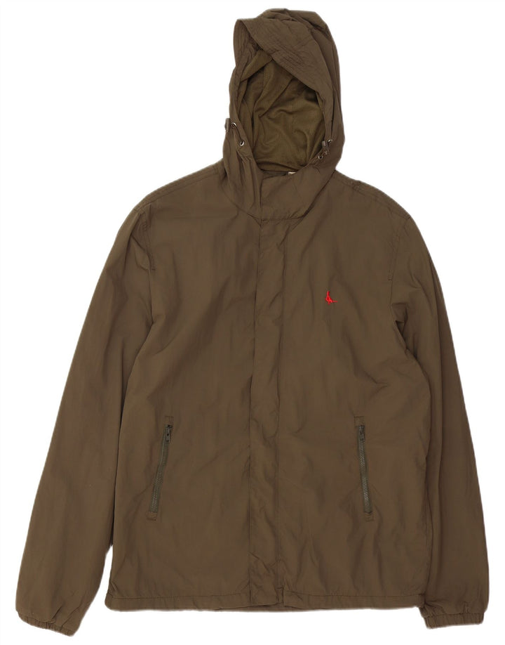 JACK WILLS Giacca antipioggia da uomo con cappuccio UK 40 Large Nylon kaki