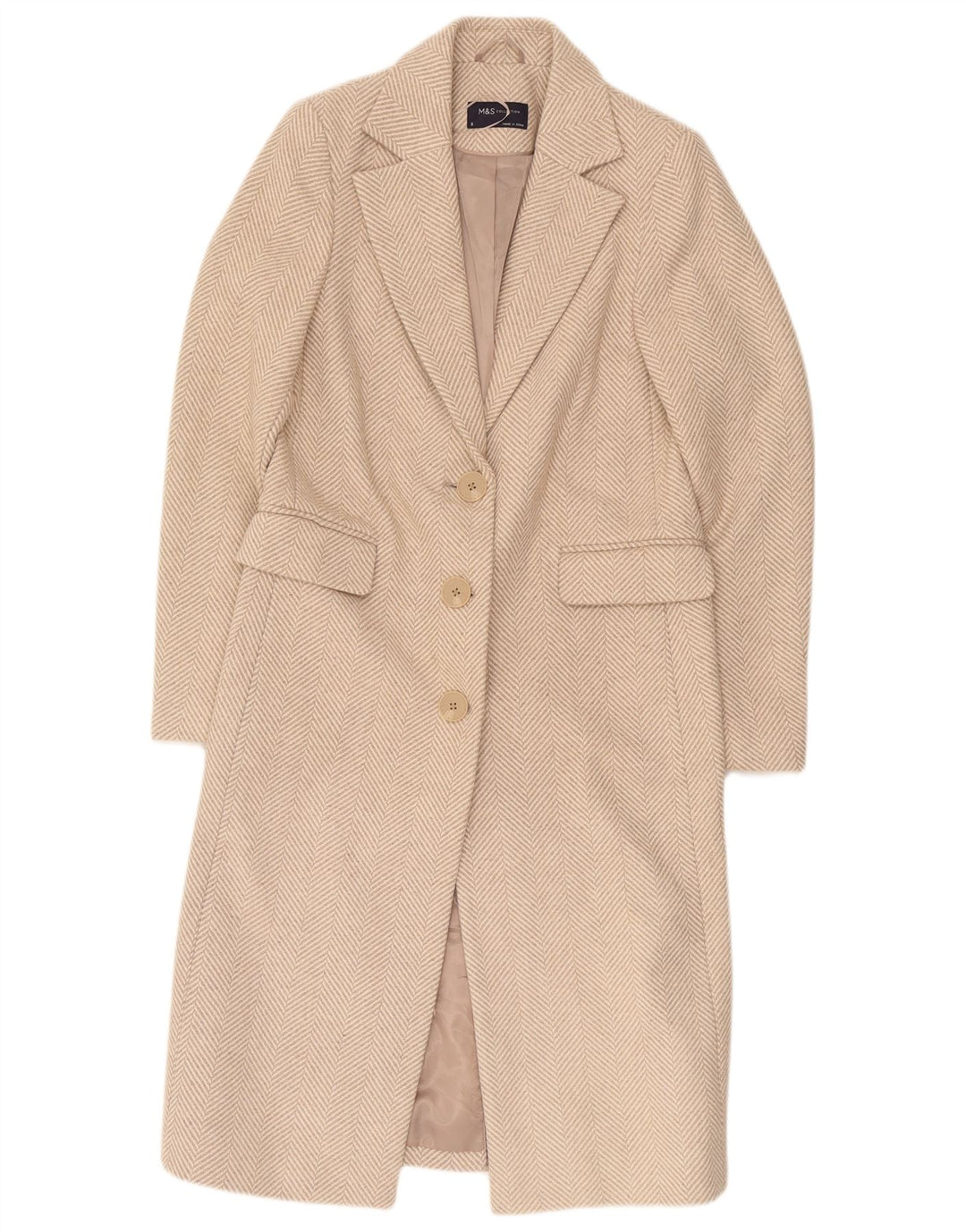 Soprabito oversize da donna Marks & Spencer UK 8 piccolo a spina di pesce beige