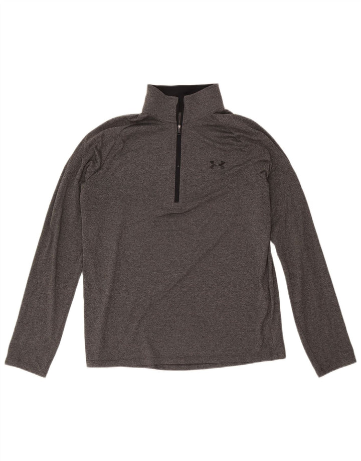 Under Armour Maglia da uomo con zip e collo a maniche lunghe in poliestere grigio medio