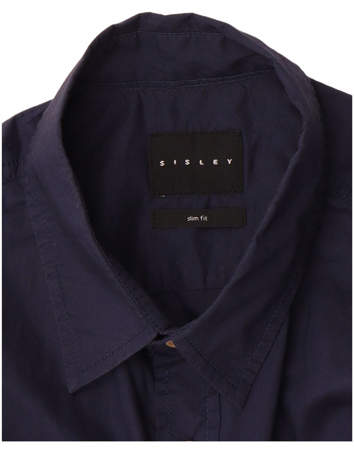 Camicia slim fit da uomo a maniche corte Sisley blu navy medio