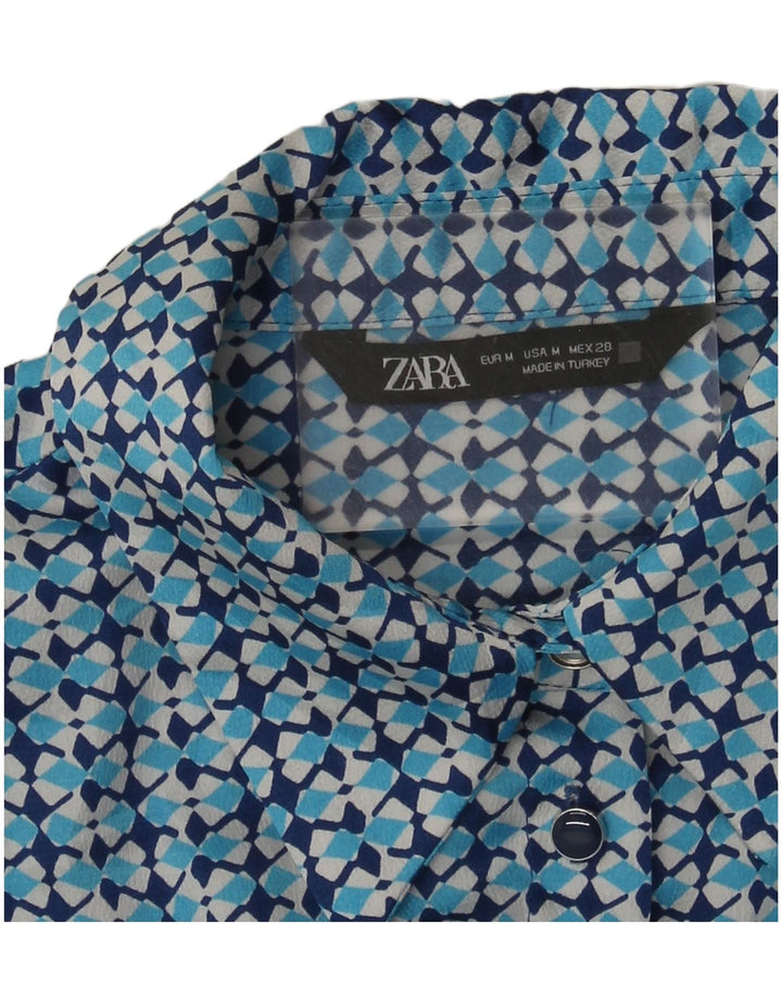 Camicia Zara da donna UK 14 blu medio geometrico