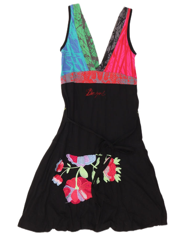 DESIGUAL Abito da donna a trapezio con grafica senza maniche UK 14 Grande floreale nero
