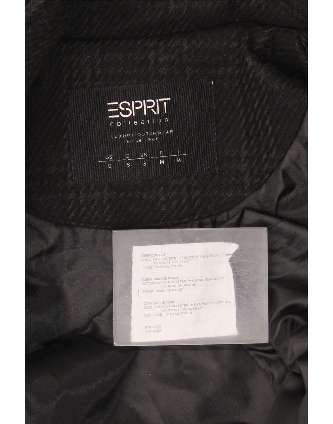 Soprabito con cappuccio da donna Esprit UK 10 piccolo poliestere pied de poule nero