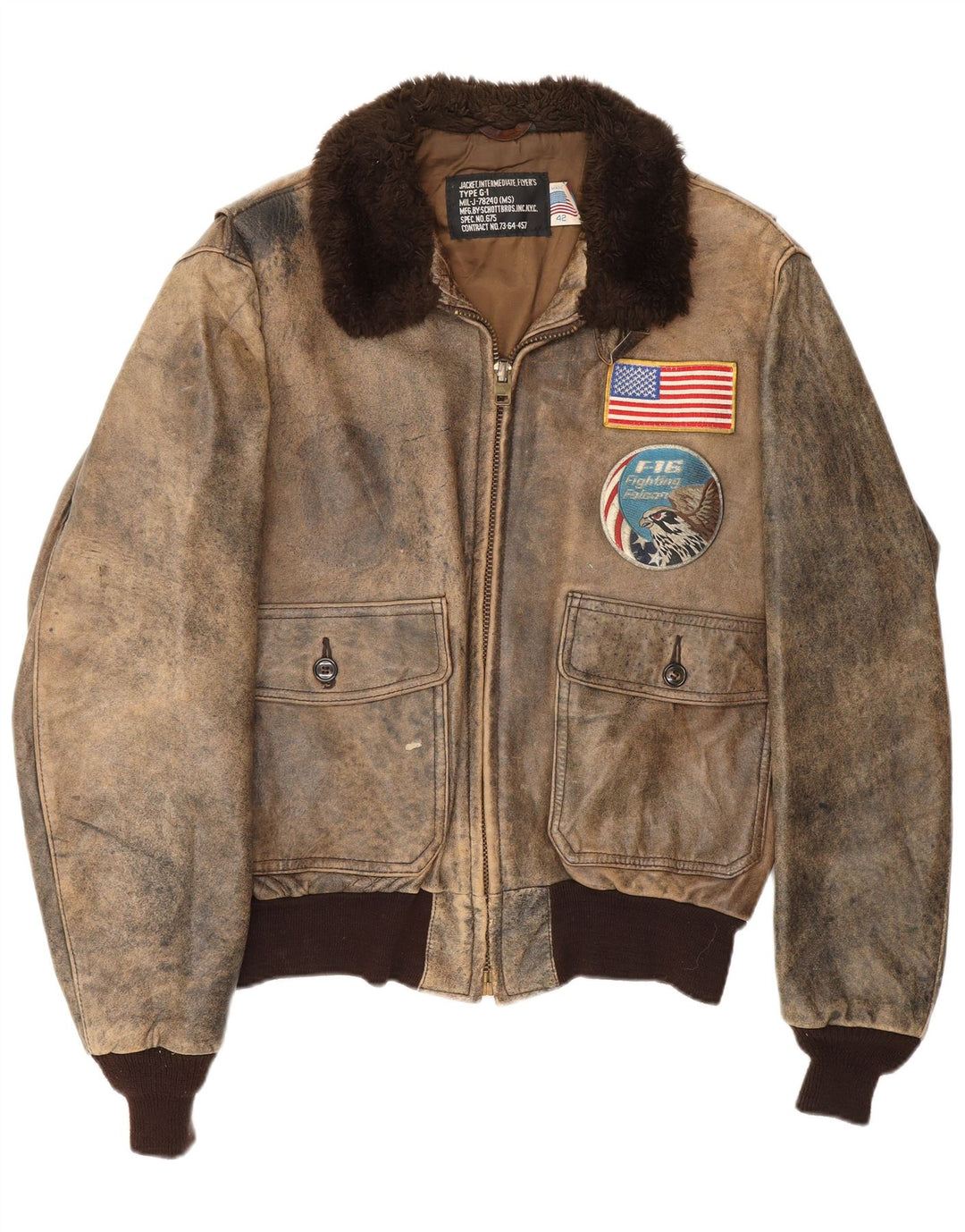 Giacca da aviatore da volo in pelle grafica da uomo Schott UK 42 XL in pelle marrone
