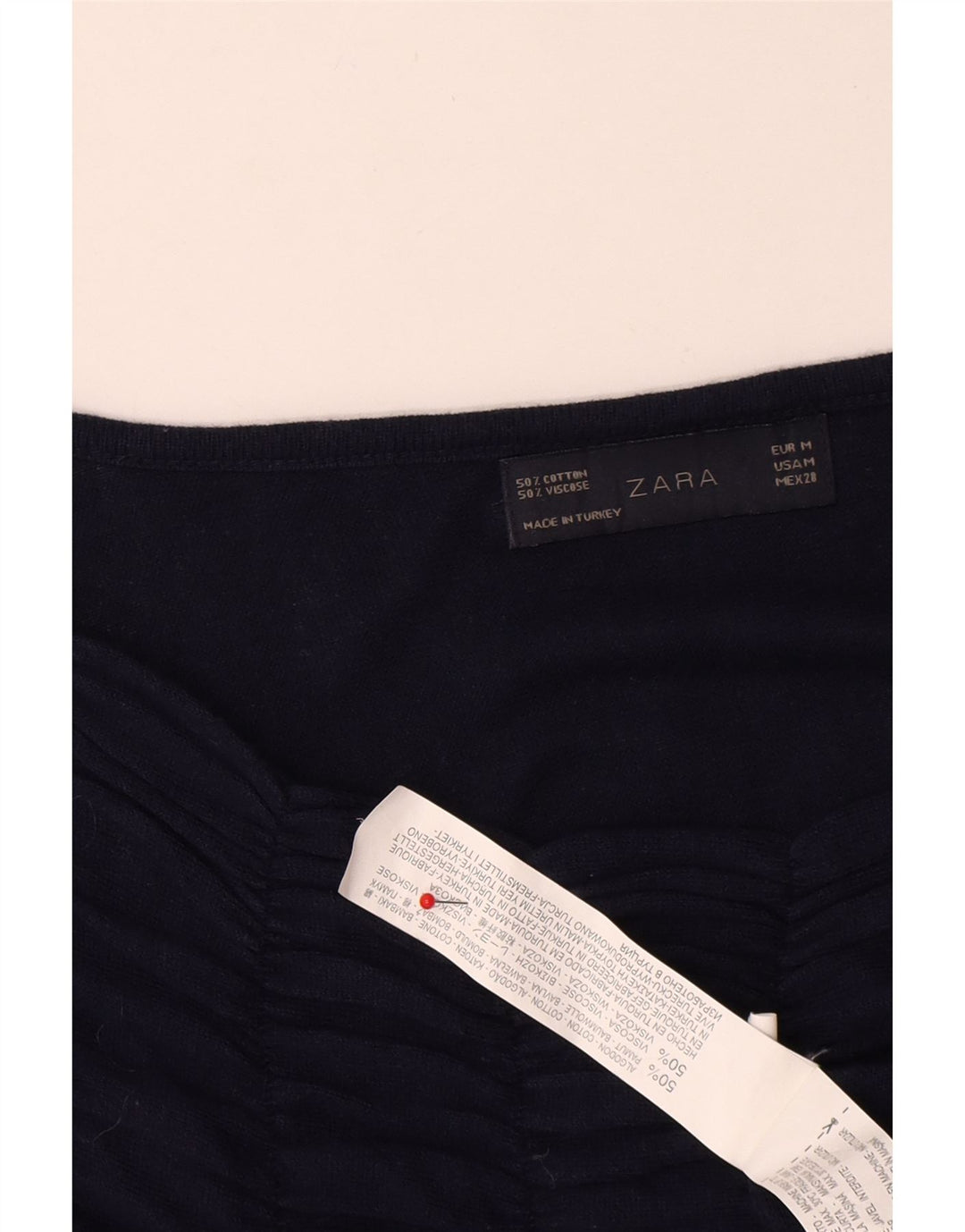 Top Zara da donna a maniche lunghe UK 12 medio cotone blu navy