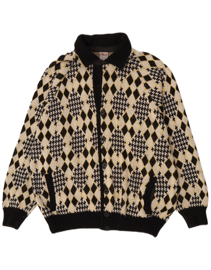 Maglione cardigan da uomo vintage grande Argyle/diamante multicolore