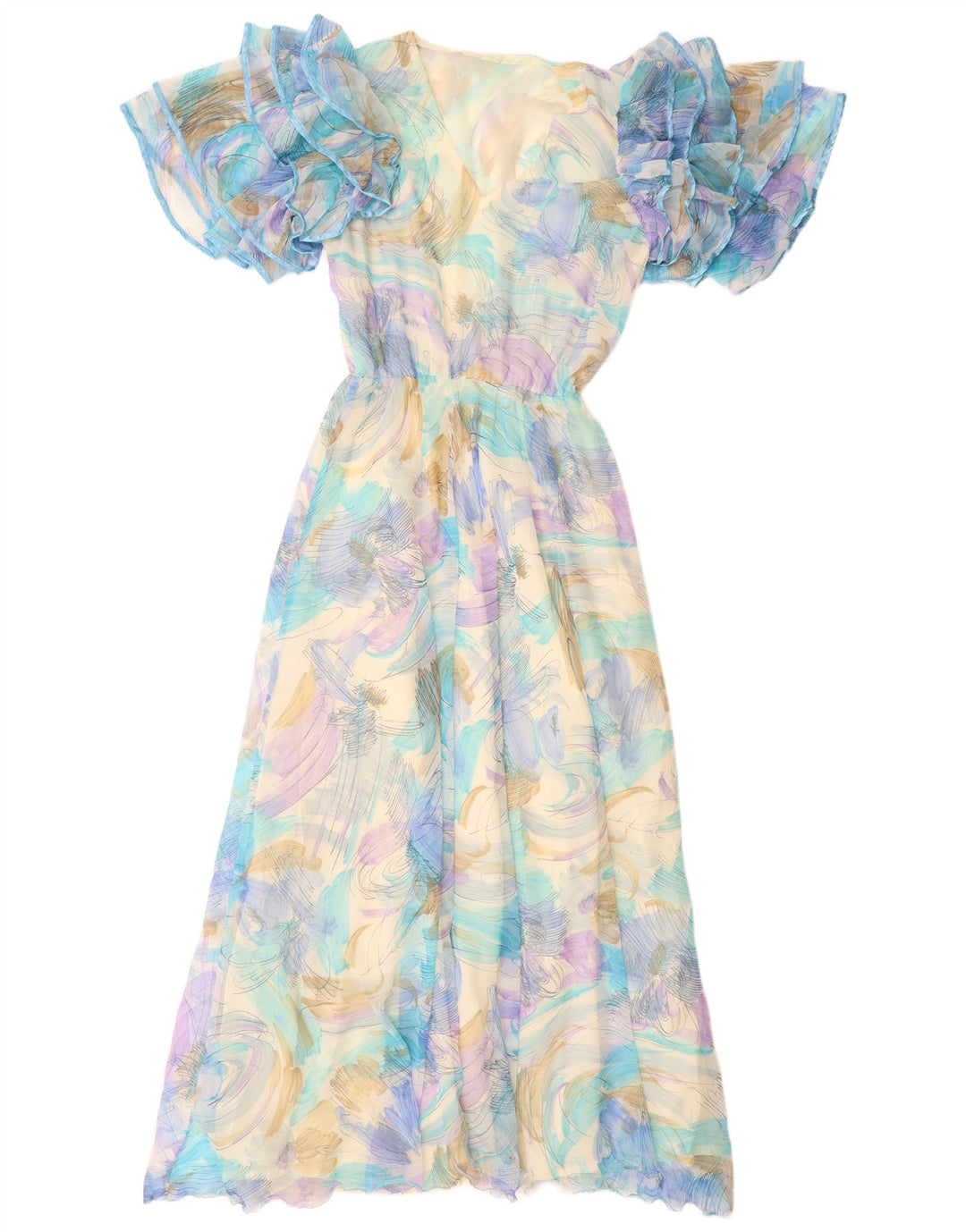 Abito lungo da donna con motivo astratto VINTAGE UK 12 Blu medio