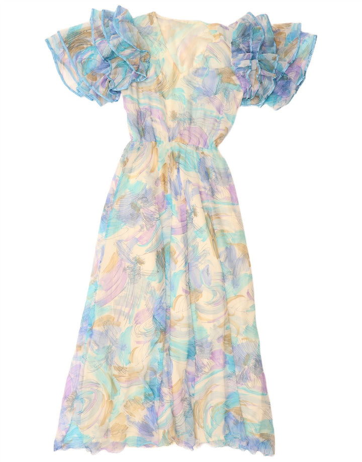 Abito lungo da donna con motivo astratto VINTAGE UK 12 Blu medio
