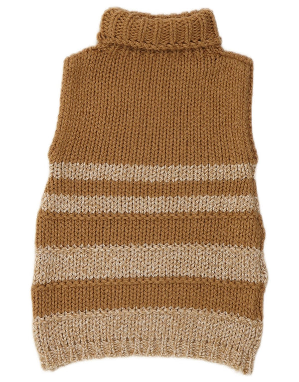 Canotta vintage da donna con collo alto e gilet corto UK 6 XS a righe beige