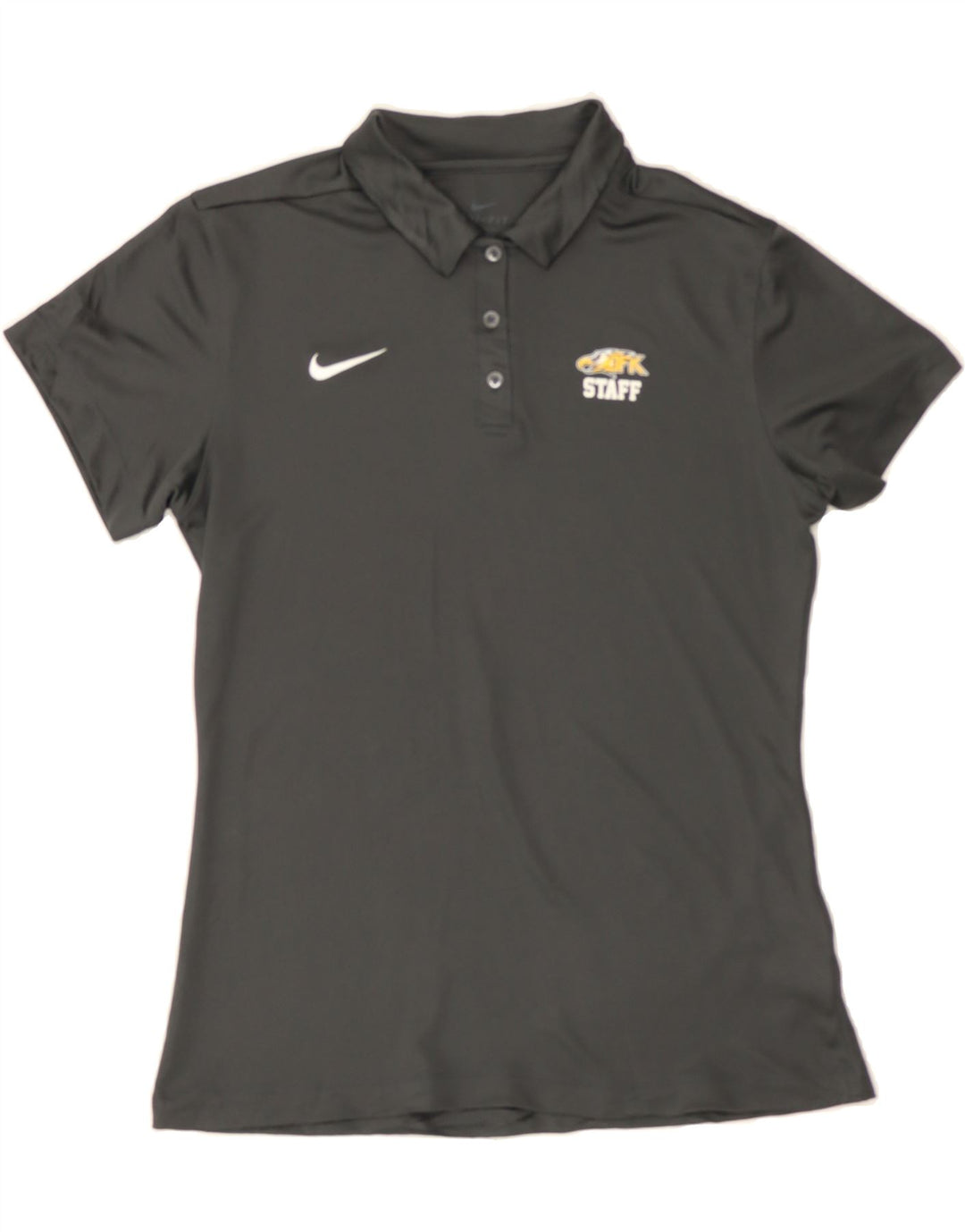 NIKE Womens Dri Fit Graphic Polo Shirt UK 14 Medium Grey Polyester Vintage Nike and Second-Hand Nike from Messina Hembry 