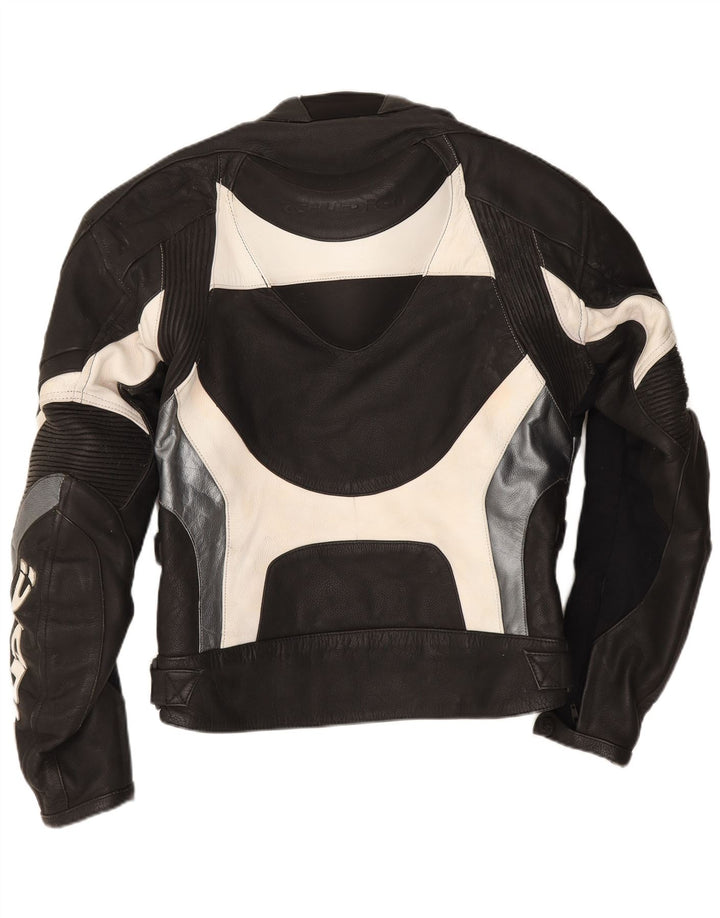 Giacca da corsa grafica da uomo Giudici UK 36 Small in pelle nera a blocchi di colore