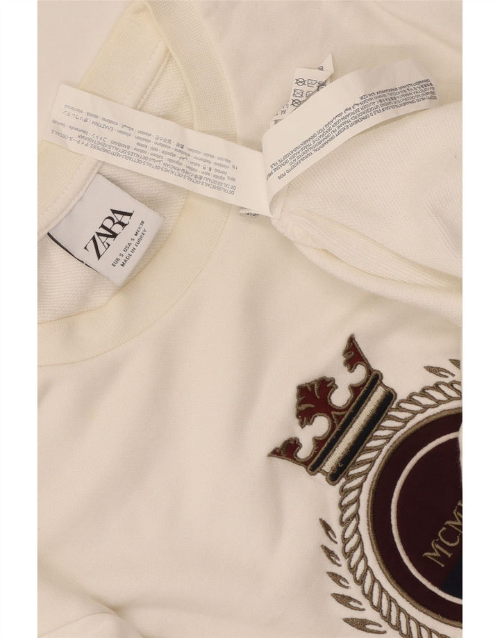 Felpa grafica da uomo Zara piccola in cotone bianco