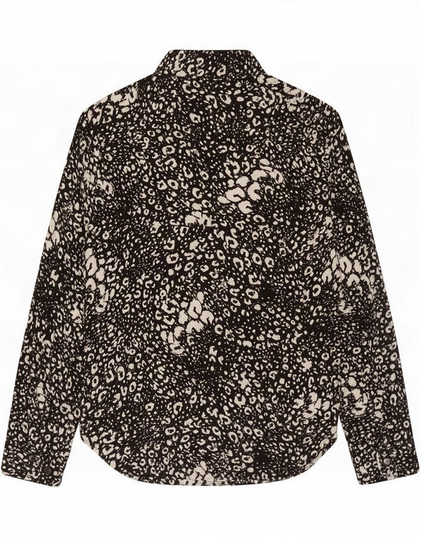 Camicetta a maniche lunghe da donna Zara UK 10 piccola viscosa nera con stampa animalier