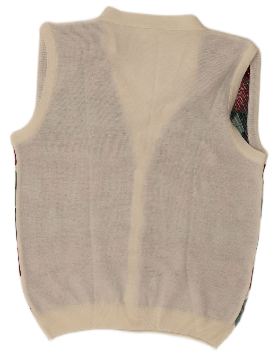 Maglione cardigan senza maniche vintage da uomo grande bianco a rombi/diamante