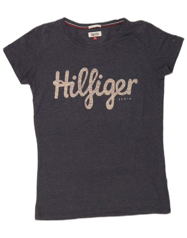 T-shirt grafica da donna Tommy Hilfiger Top UK 18 XL blu screziato