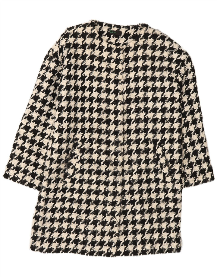 Soprabito oversize da donna Benetton UK 10 piccolo acrilico pied de poule nero
