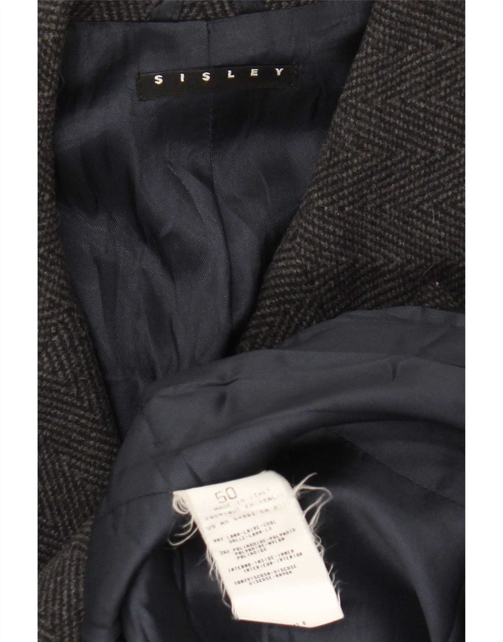 Sisley Cappotto doppiopetto uomo IT 50 Large Grigio Lana spinato