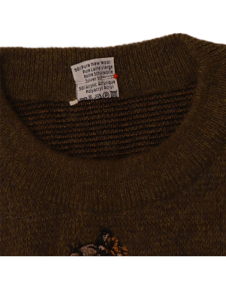 Maglione maglione girocollo da uomo Lasa Lana geometrica marrone medio