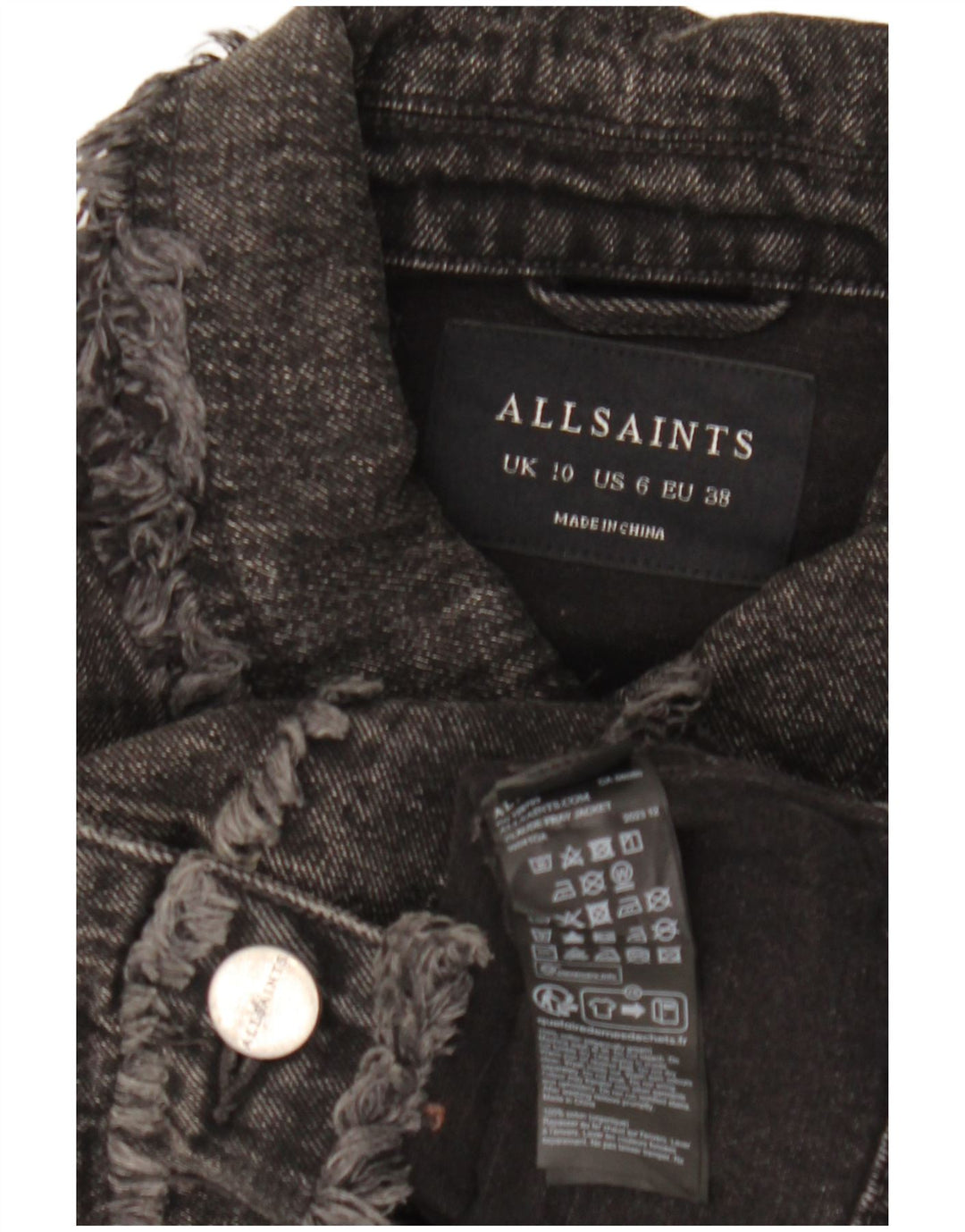 Giacca di jeans oversize corta da donna All Saints UK 10 piccola in cotone nero