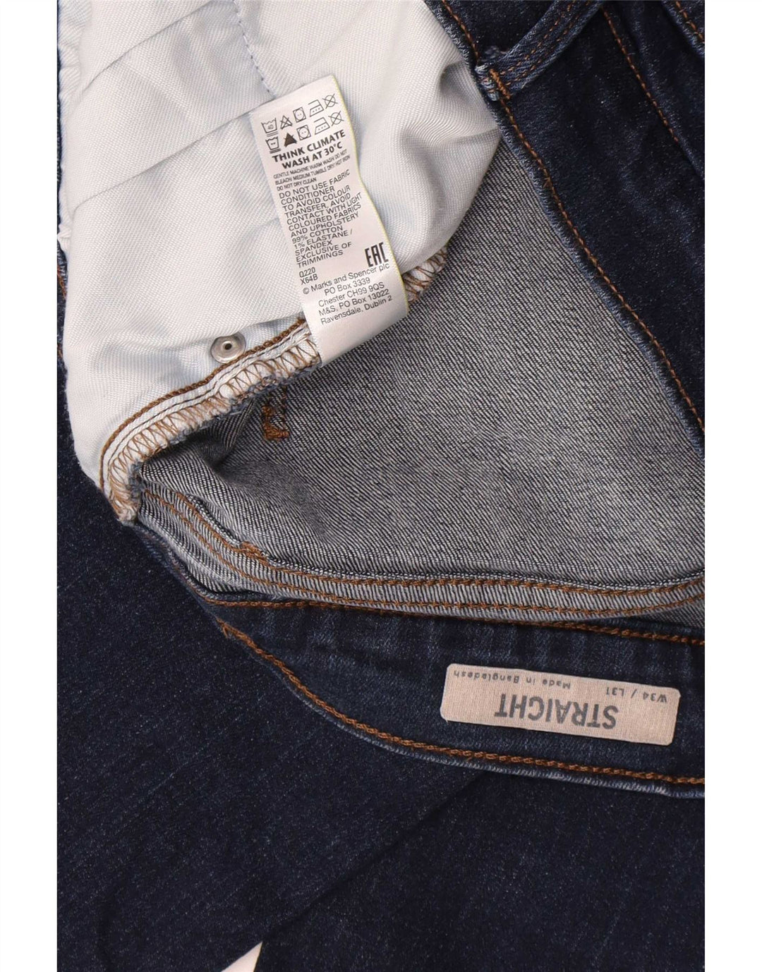 Jeans dritti da uomo Marks & Spencer W34 L31 cotone blu navy