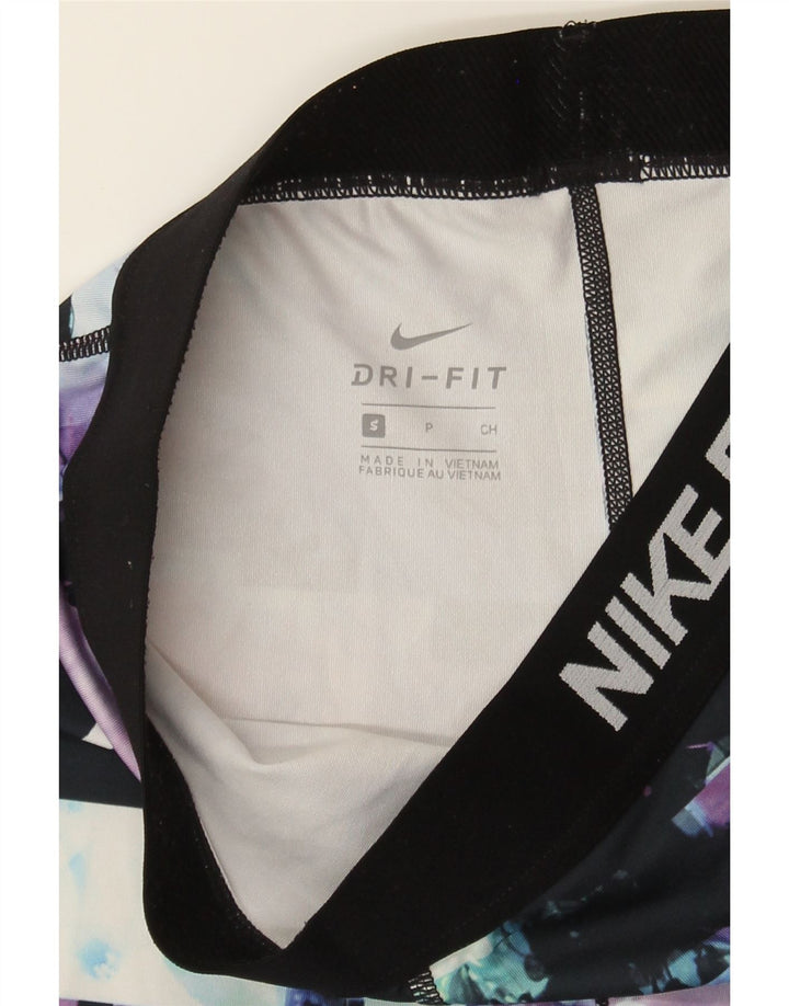 NIKE Womens Graphic Capri Leggings UK 8 Small Black Floral Polyester Vintage Nike and Second-Hand Nike from Messina Hembry 
