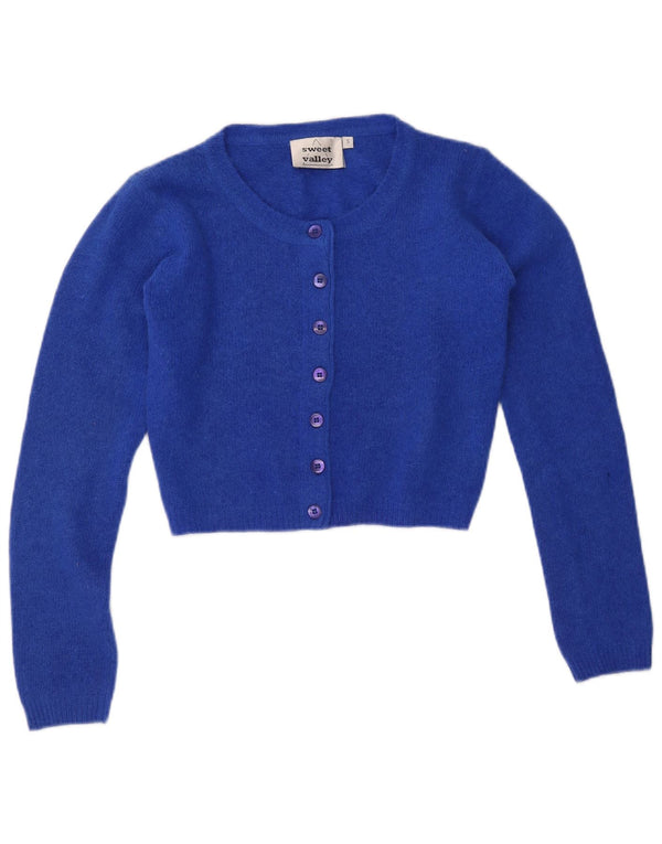 Maglione cardigan corto da donna VINTAGE UK 10 piccolo lana blu