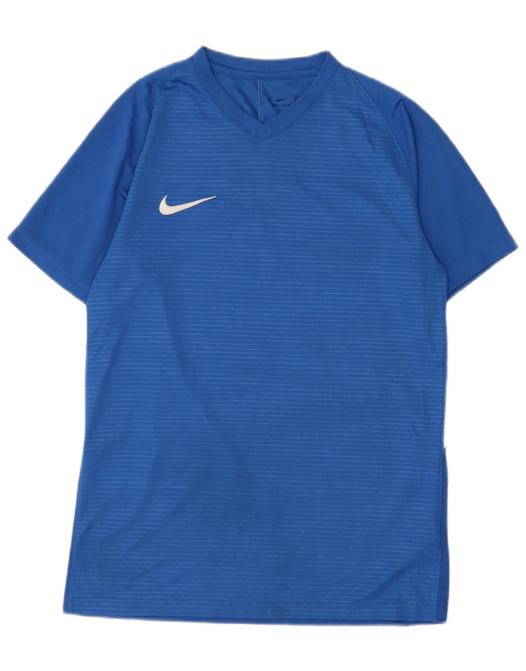 T-shirt grafica da uomo Nike Dri Fit, top in poliestere gessato blu medio