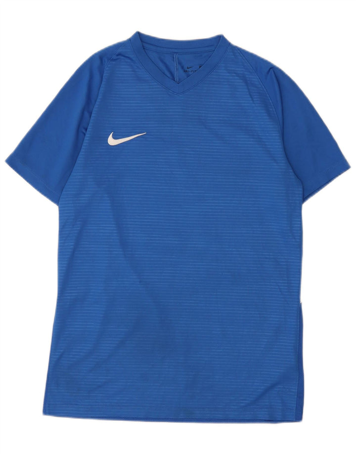 T-shirt grafica da uomo Nike Dri Fit, top in poliestere gessato blu medio