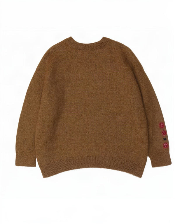 Maglione maglione girocollo da donna Niki Line UK 18 XL Mohair a righe kaki