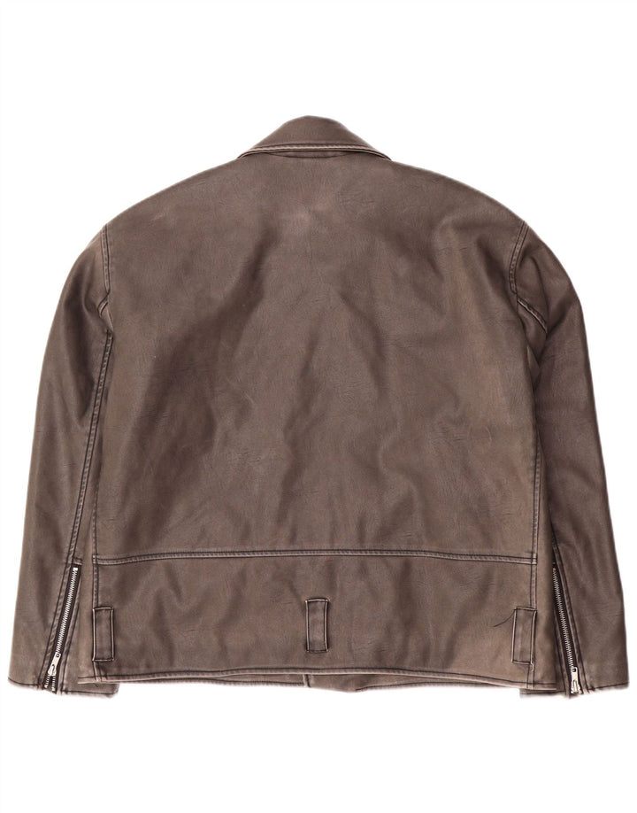 URBAN OUTFITTERS Giacca da motociclista da uomo in ecopelle UK 38 Grigio medio