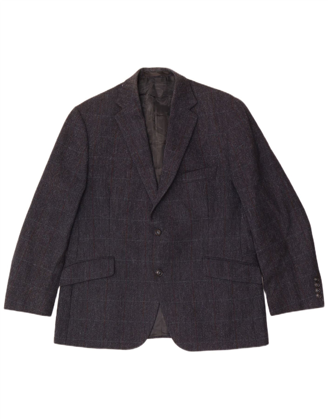 Giacca blazer a 2 bottoni da uomo Marks & Spencer UK 44 XL lana a quadri blu navy