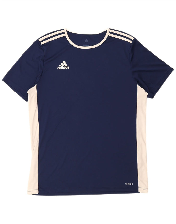 ADIDAS Mens Climalite T-Shirt Top Large Navy Blue Colourblock Polyester