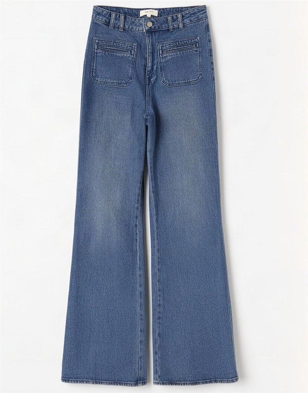 Reiss Jeans svasati a gamba larga da donna UK 12 Medium W29 L33 Blu Cotone