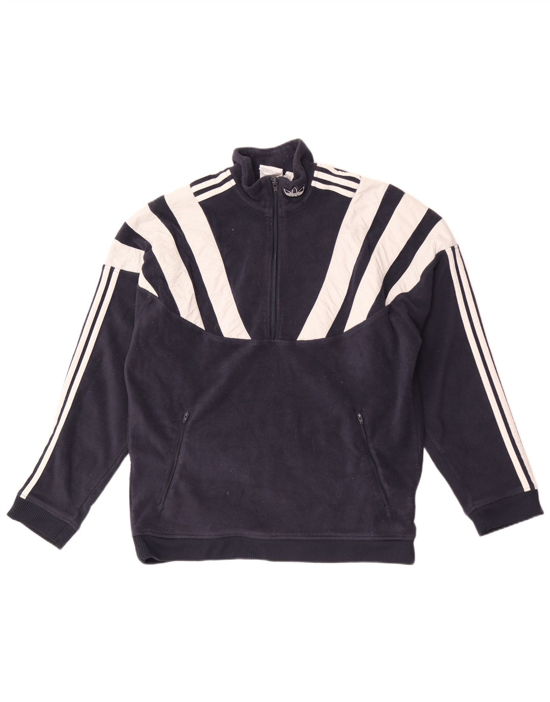 Maglione in pile da uomo ADIDAS con zip e collo, grande, in poliestere color block blu navy
