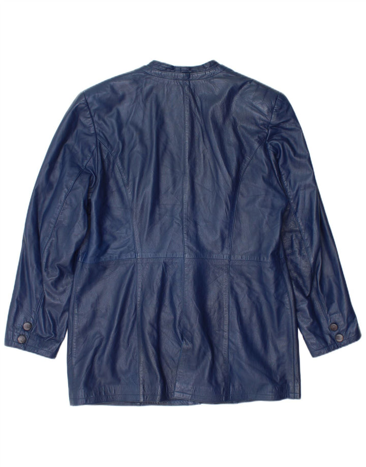 Giacca in pelle vintage da donna UK 14 blu navy medio