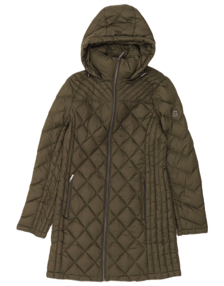 Cappotto imbottito con cappuccio da donna Michael Kors UK 10 piccolo nylon kaki