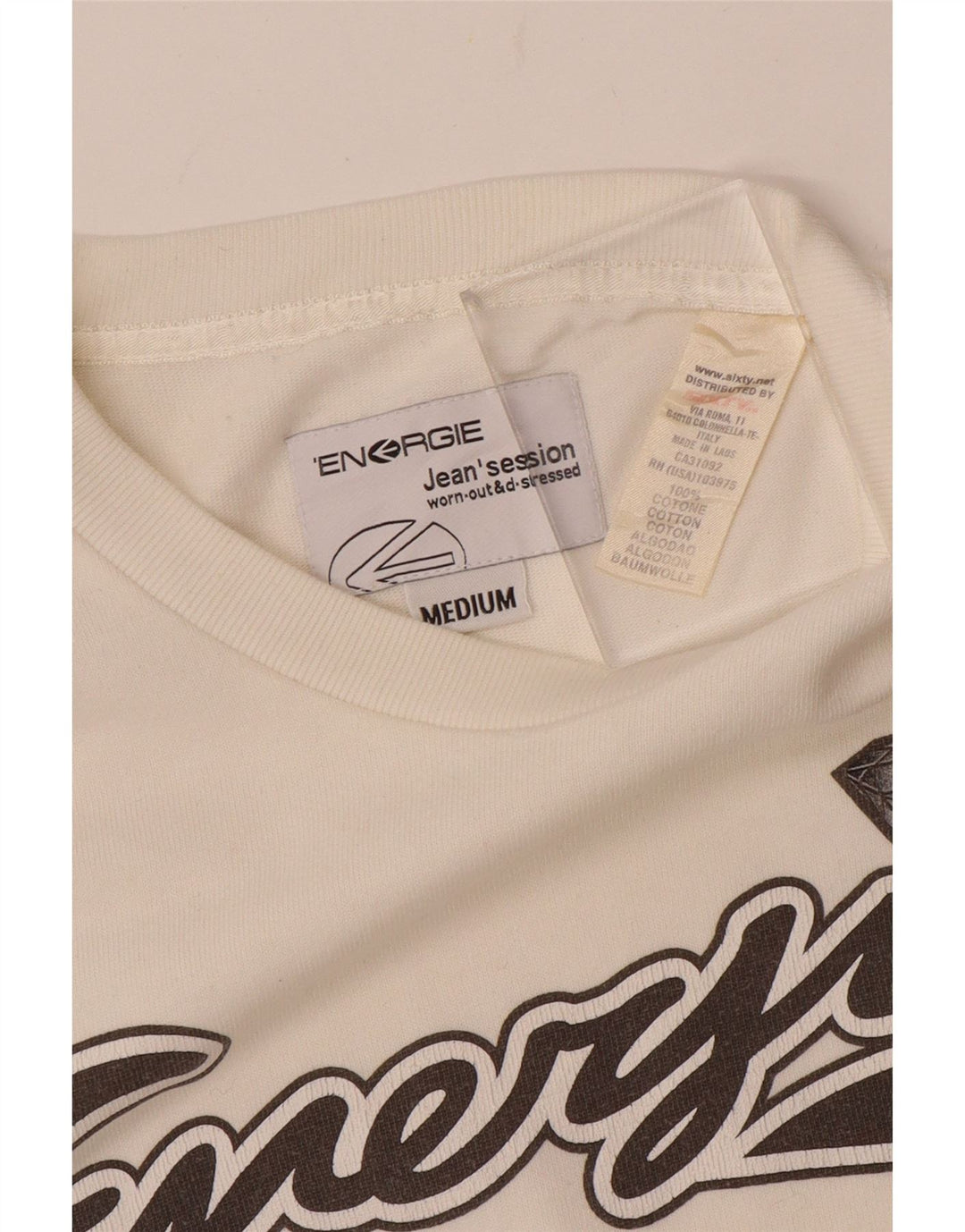 ENERGIE Felpa con grafica da donna Maglione UK 14 Cotone bianco medio