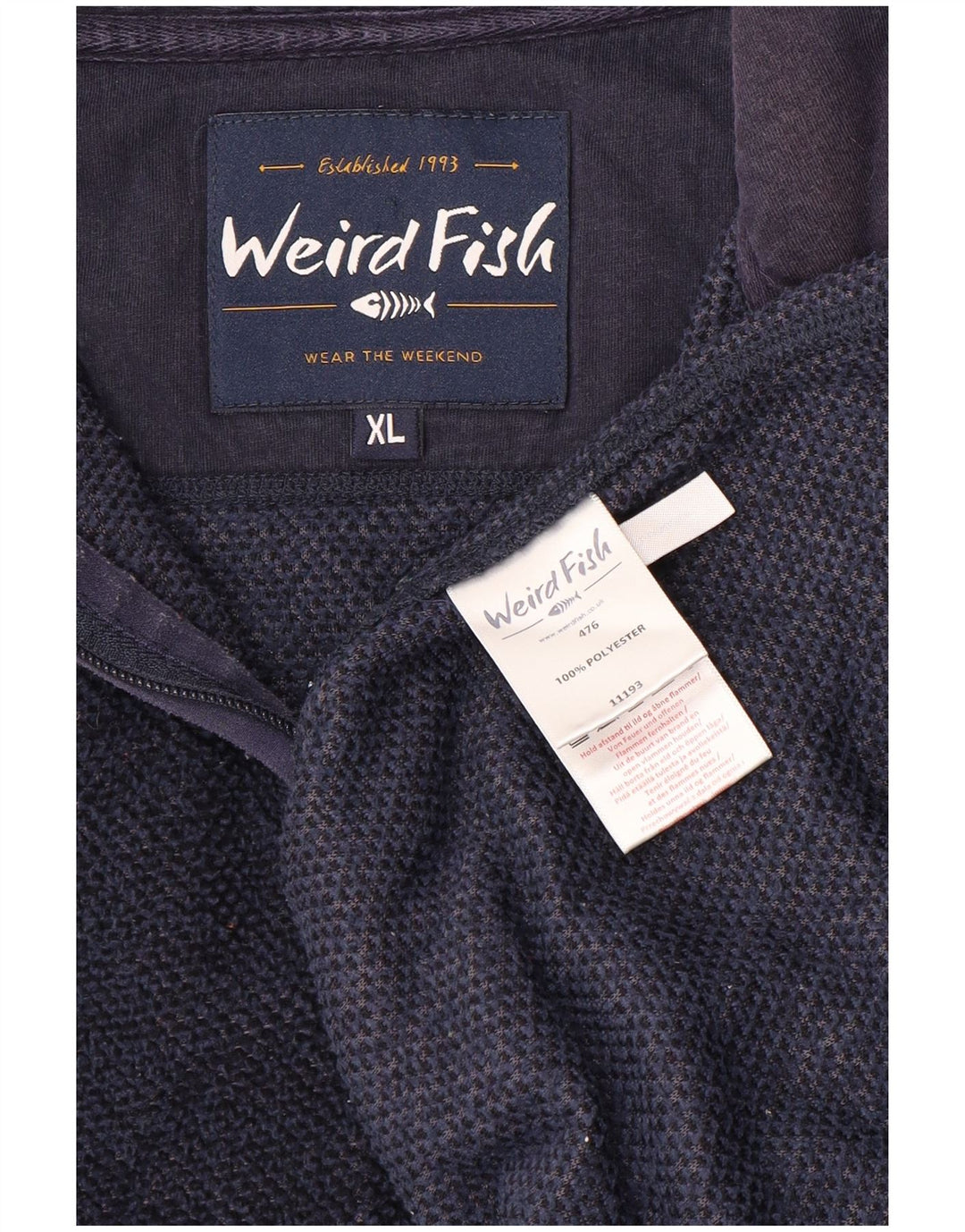 WEIRD FISH Felpa da uomo con zip e collo maglione XL blu navy poliestere