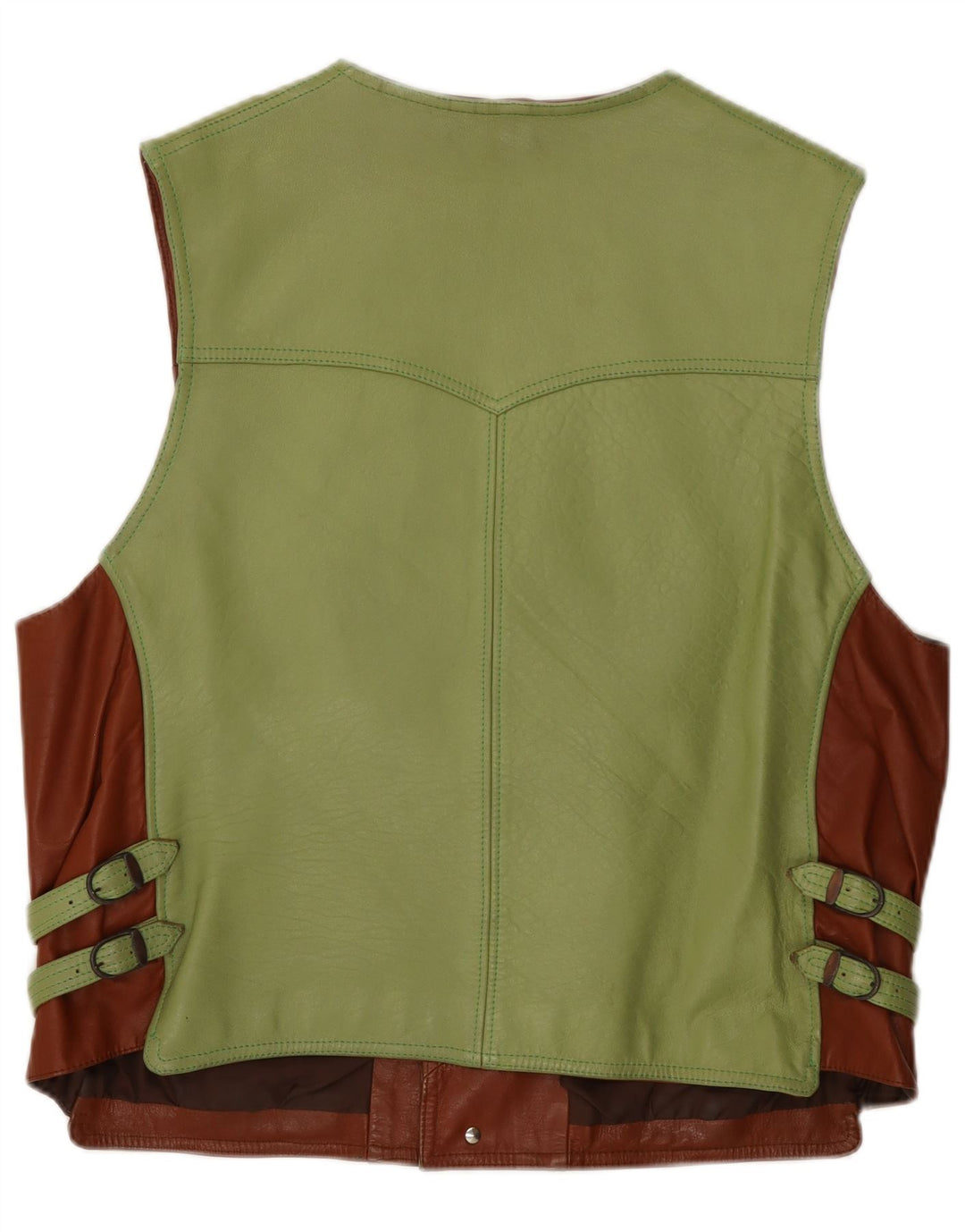 Gilet in pelle da uomo vintage grande color block verde