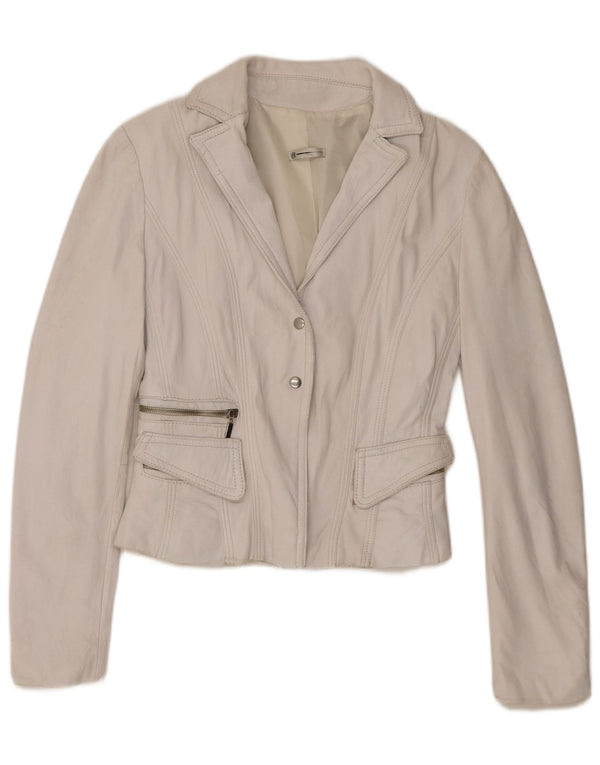 Giacca blazer in pelle da donna vintage IT 44 in pelle bianca media