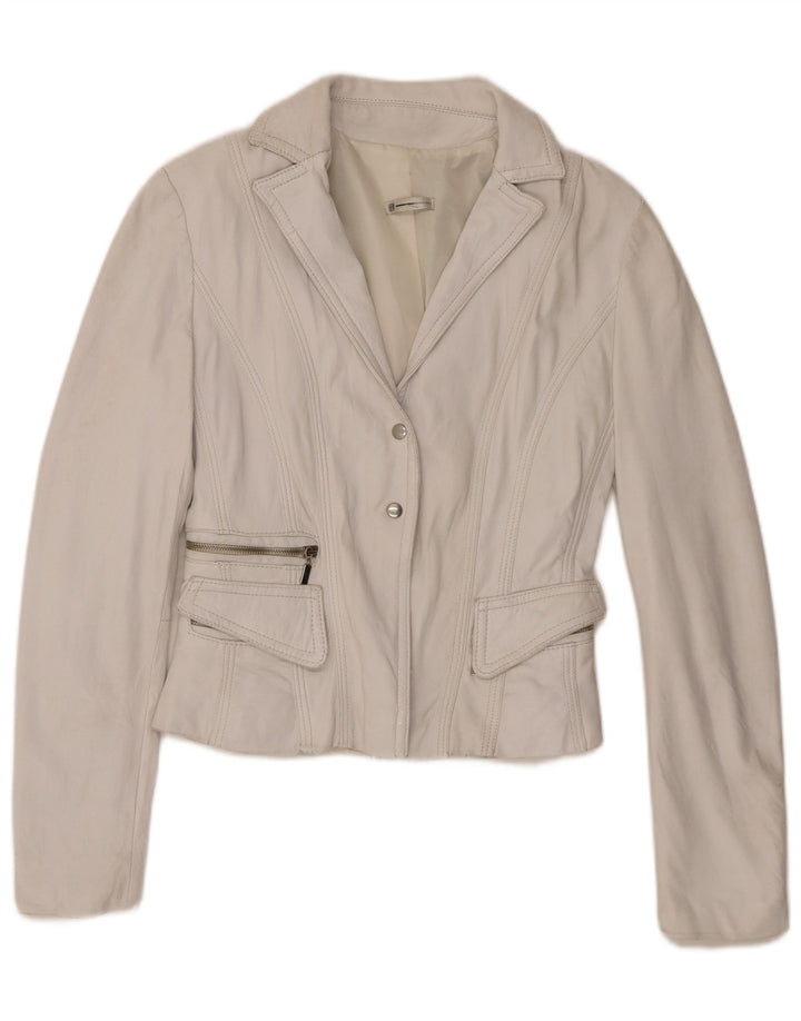 Giacca blazer in pelle da donna vintage IT 44 in pelle bianca media