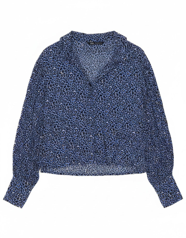 Camicia Zara da donna UK 14 blu medio con stampa animalier