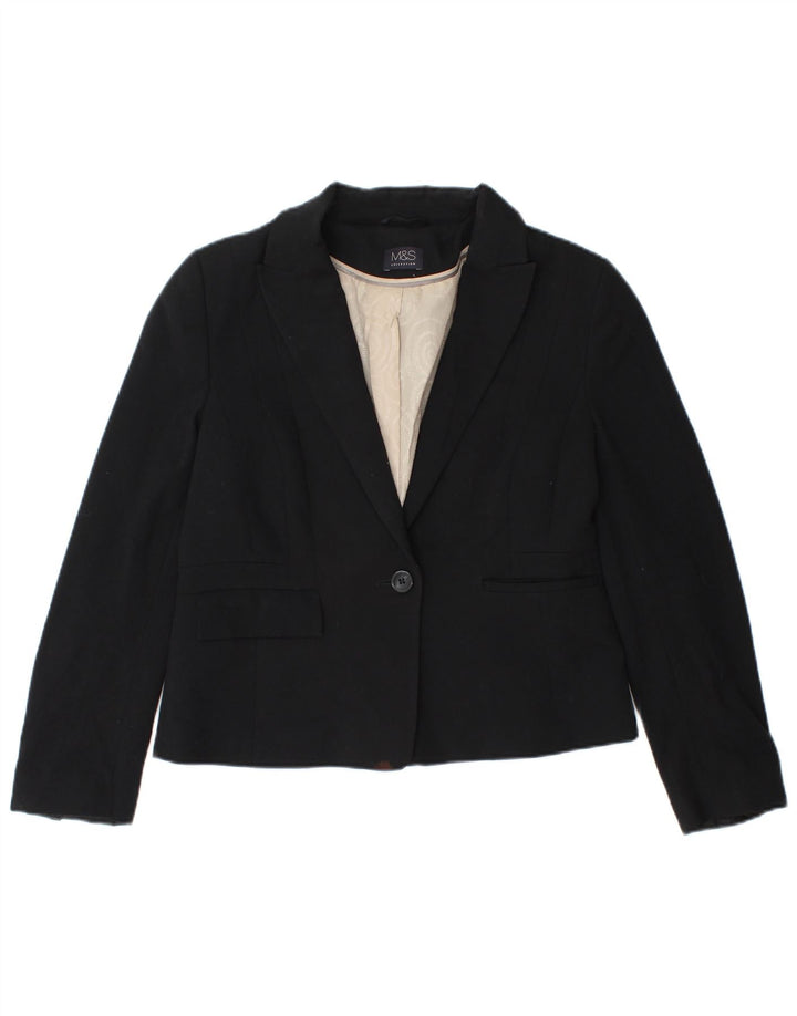 Giacca blazer a 1 bottone corta Marks & Spencer da donna UK 12 media nera