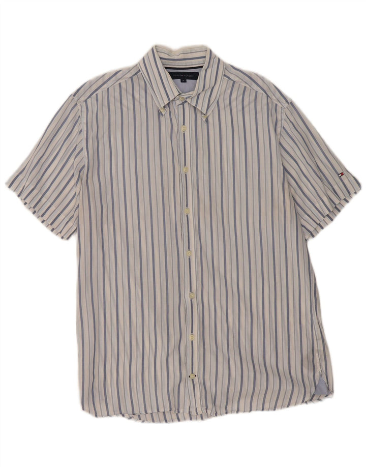 Camicia a maniche corte da uomo Tommy Hilfiger blu medio a righe